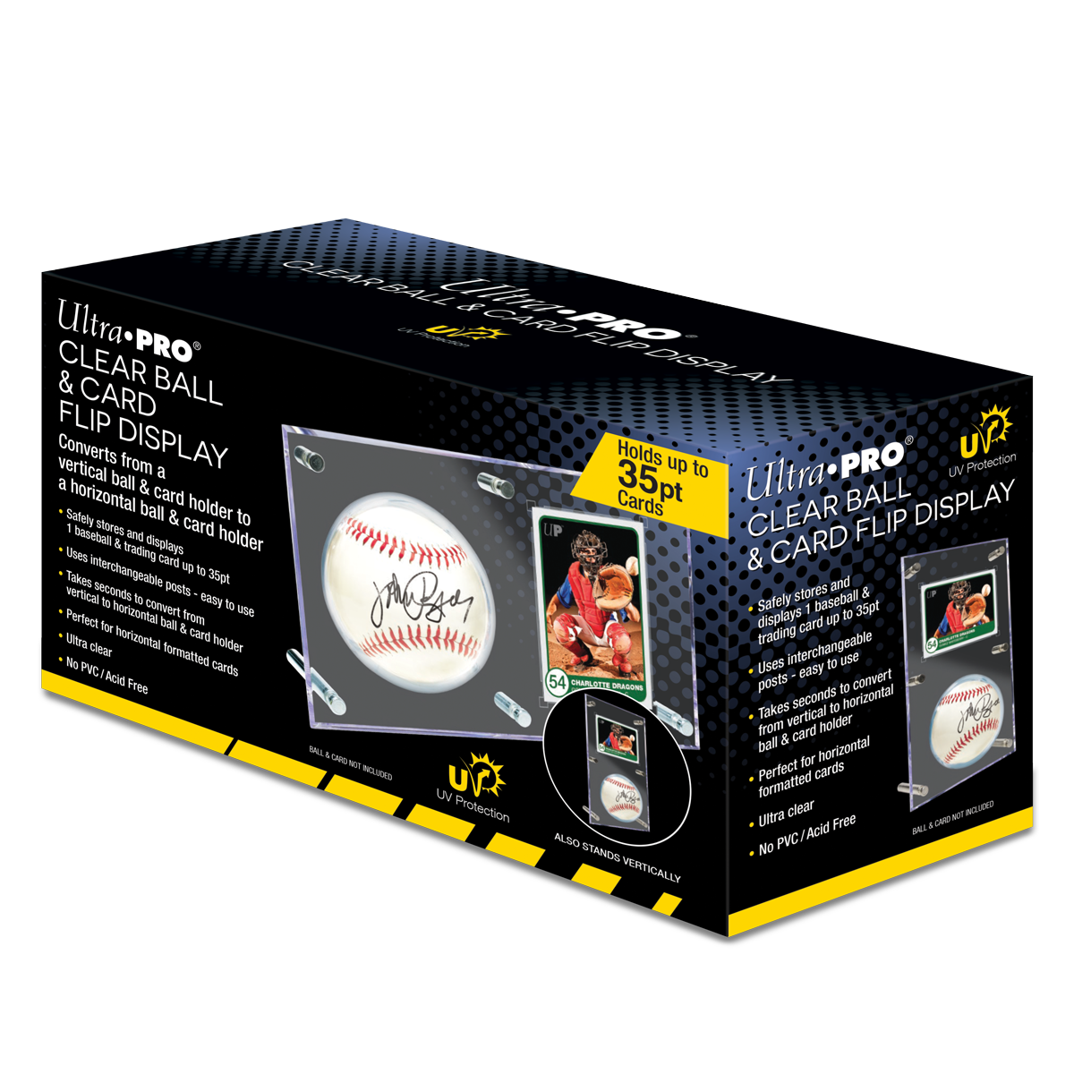 A Clear Baseball & Card Flip Display Case. Brand: Ultra PRO, Item: Baseball & Card (35PT) Clear Flip Display Case