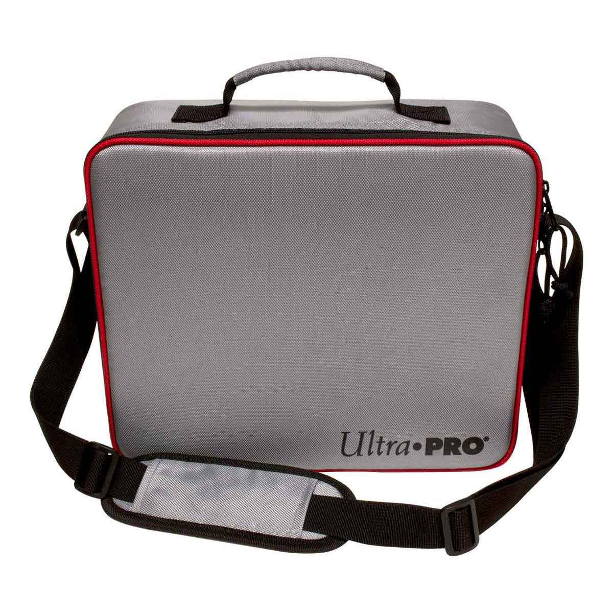 A gray Collector's Deluxe Carrying Case with red trim. Brand: Ultra Pro.