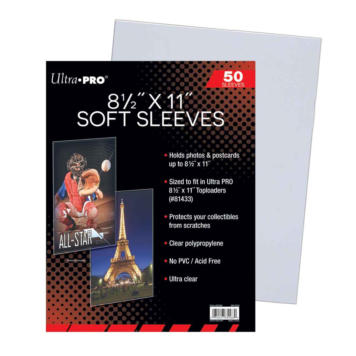 A clear Ultra PRO 8-1/2" x 11" Soft Sleeves (50 count).