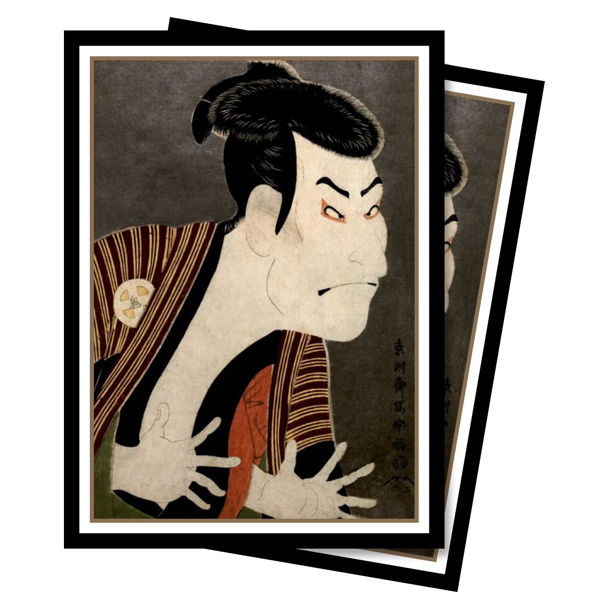 A Japanese Ukiyo-e style actor portrait Standard Deck Protector Sleeves. Brand: Ultra PRO, Item: Fine Art The Actor Standard DECK PROTECTOR® Sleeves (65ct) by Toshusai Sharaku.