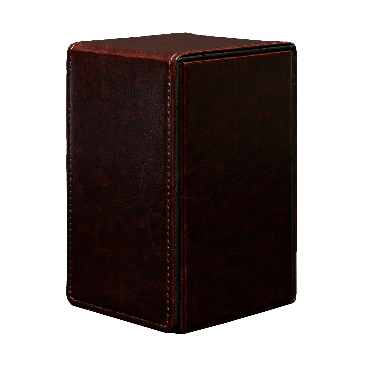 A dark brown cowhide ALCOVE Tower DECK BOX. Brand: Ultra PRO, Item: Cowhide ALCOVE Tower DECK BOX.