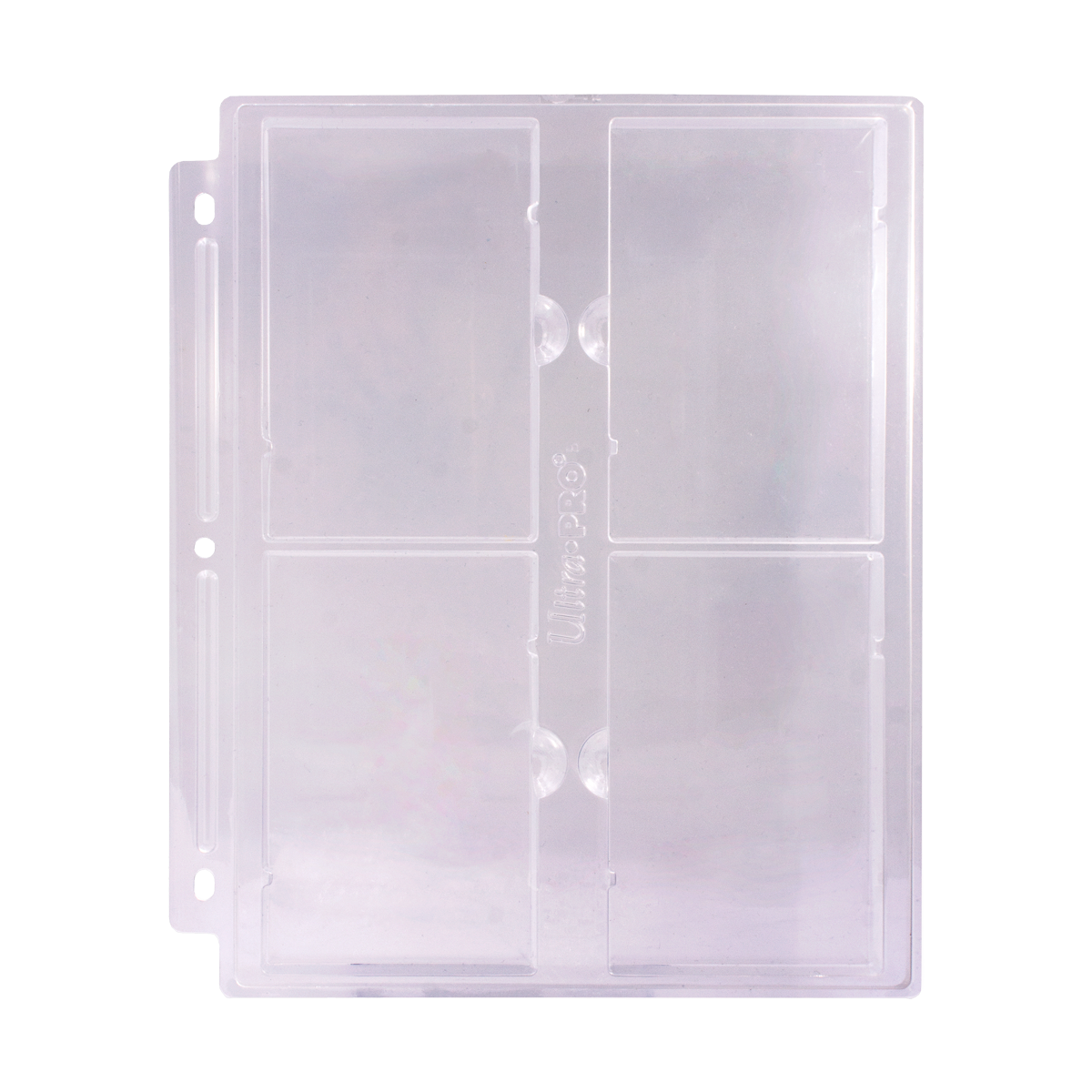 A clear 4-Pocket Page for Graded Slabs. Brand: Ultra-Pro, Item: 4-Pocket Page (1ct) for Graded Beckett Slabs.