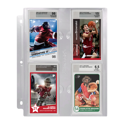 A clear 4-pocket page for graded Beckett slabs. Brand: Ultra PRO, Item: 4-Pocket Page (1ct) for Graded Beckett Slabs.