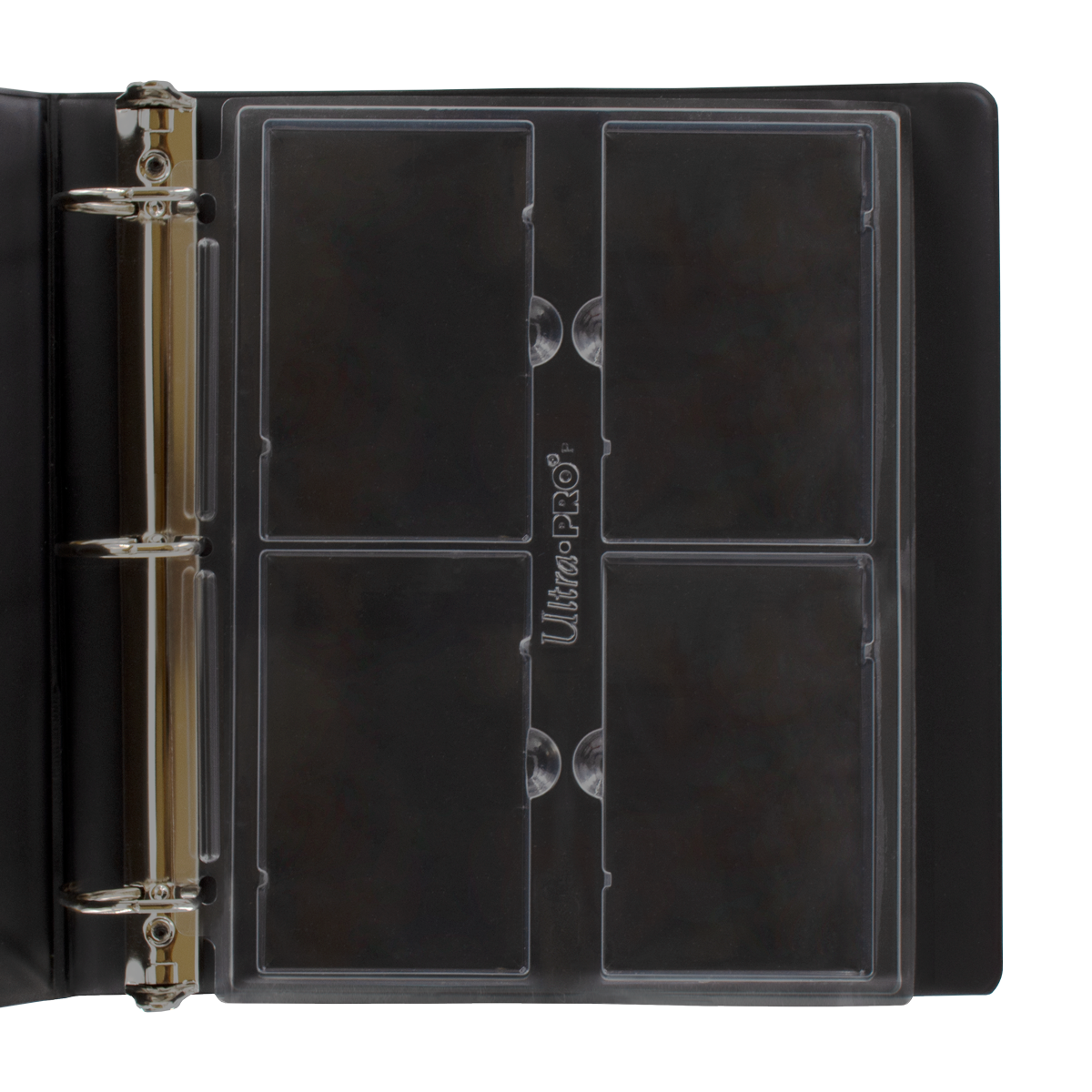 A black 4-pocket page for graded PSA slabs. Brand: Ultra-Pro, Item: 4-Pocket Page (1ct) for Graded PSA Slabs.