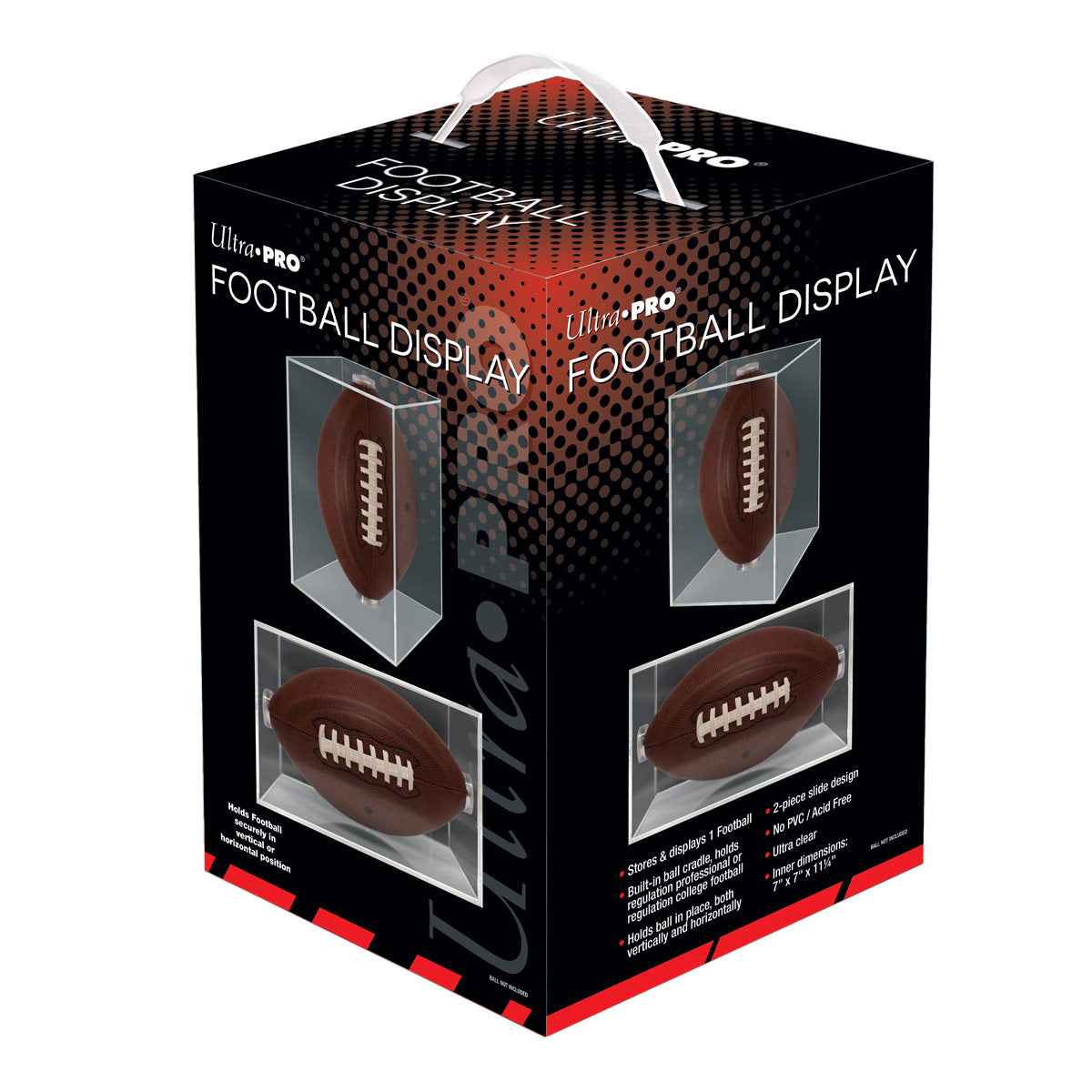 A clear football display case. Brand: Ultra PRO, Item: Football Clear Display.