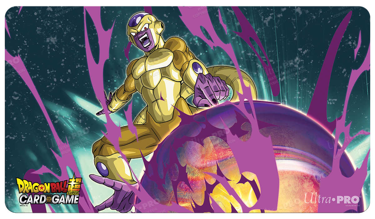 A golden Frieza Dragon Ball Super Card Game playmat. Brand: Ultra PRO, Item: Golden Frieza Standard Gaming Playmat Mousepad for Dragon Ball Super