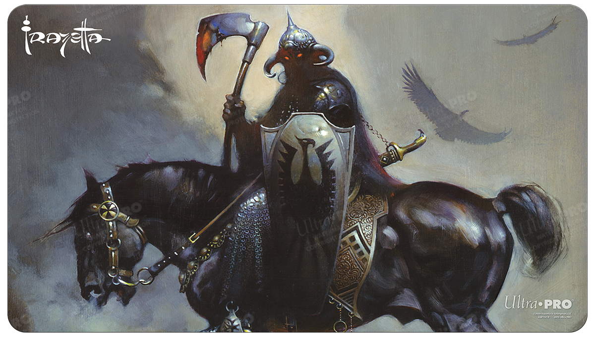 A dark fantasy gaming playmat featuring the Death Dealer by Frank Frazetta. Brand: Ultra PRO, Item: Death Dealer Standard Gaming Playmat Mousepad.