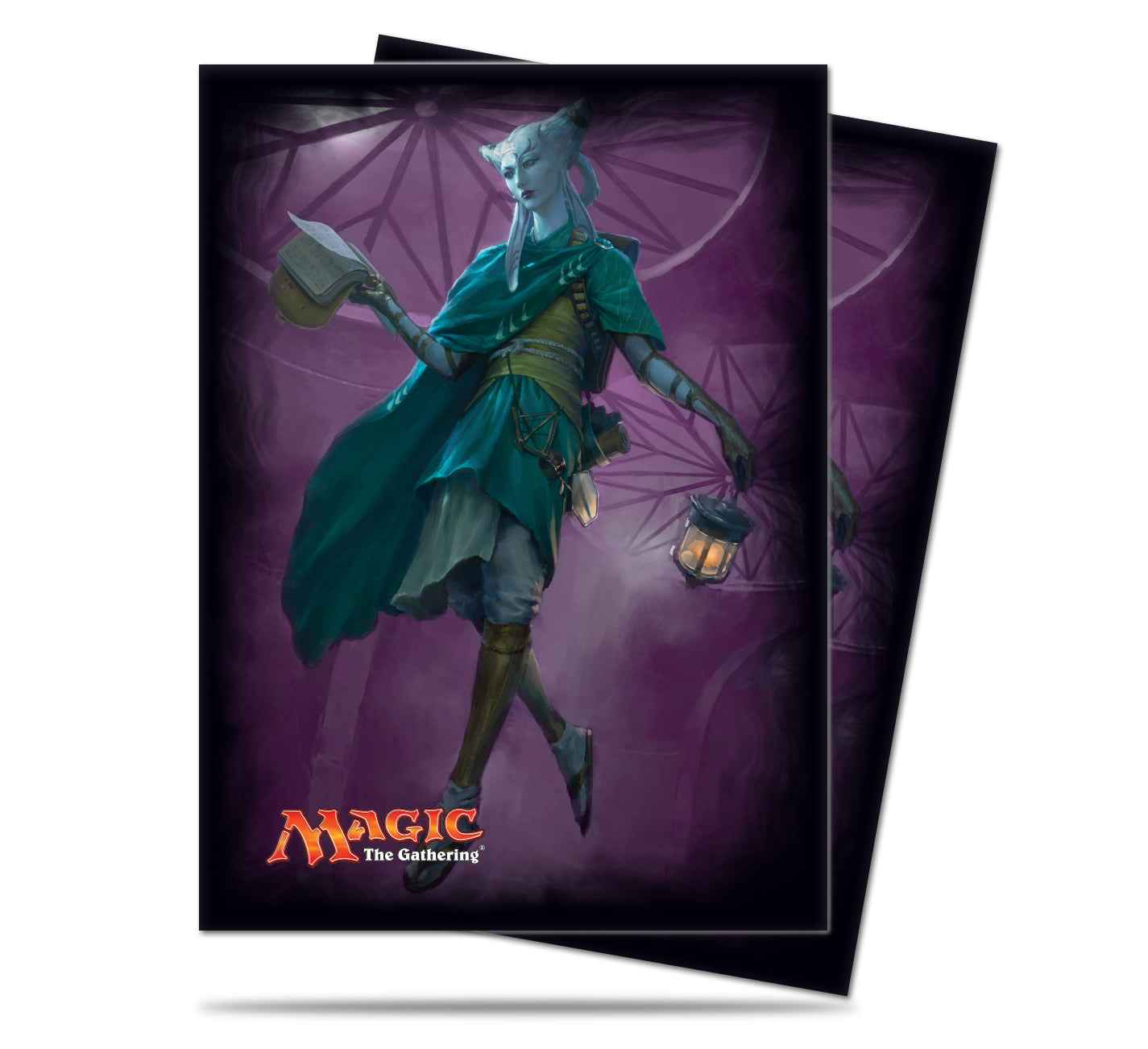 A purple and green Magic: The Gathering Eldritch Moon Tamiyo, Field Researcher Standard DECK PROTECTOR® Sleeves (80ct). Brand: Ultra PRO, Item: Eldritch Moon Tamiyo, Field Researcher Standard DECK PROTECTOR® Sleeves (80ct) for Magic: The Gathering