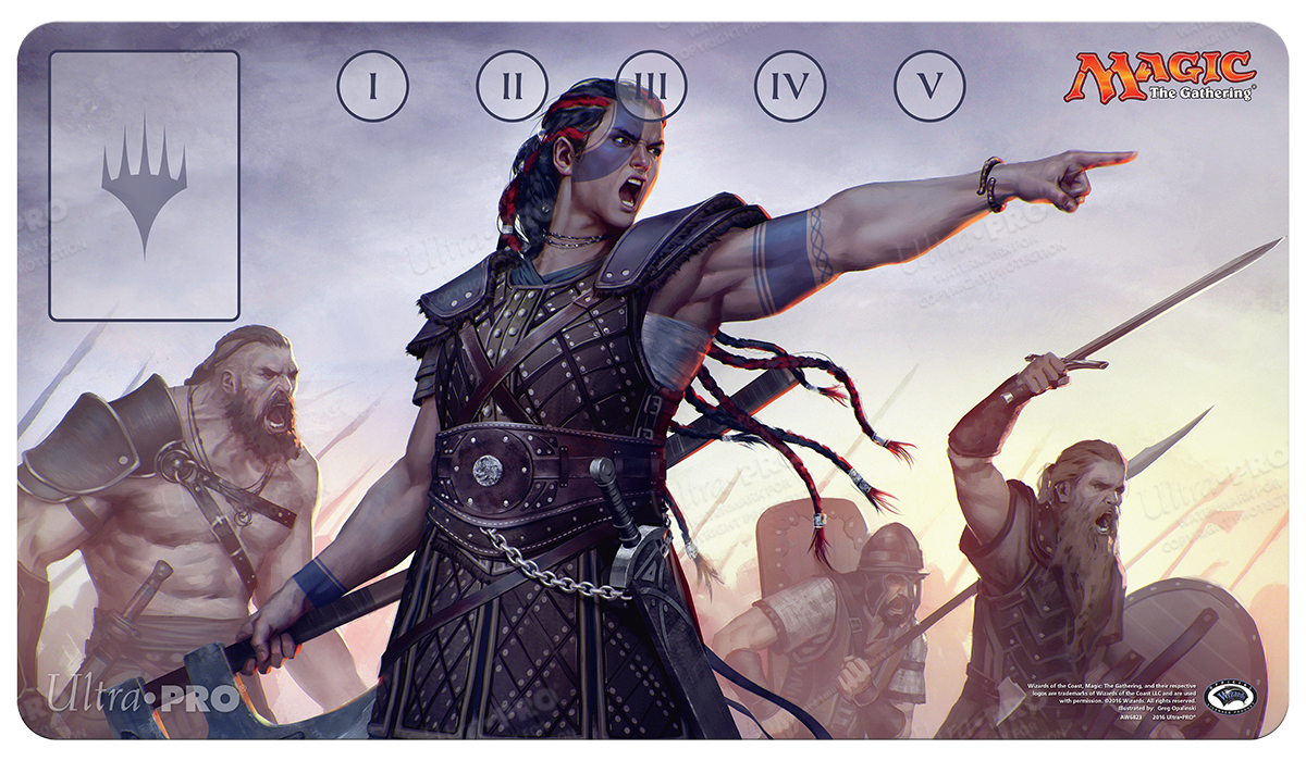 A Magic: The Gathering Commander Saskia the Unyielding Gaming Playmat by Ultra PRO.