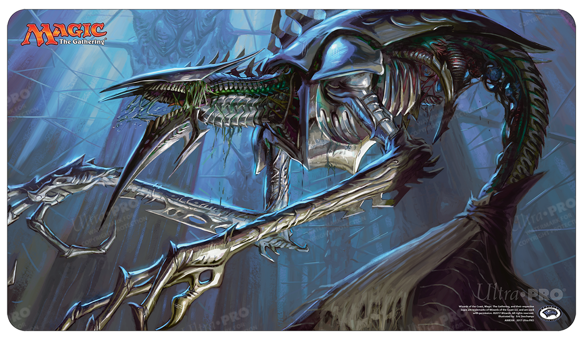 A blue and metallic creature playmat featuring Jin-Gitaxias, Core Augur from Magic: The Gathering. Brand: Ultra PRO, Item: Iconic Masters Jin-Gitaxias, Core Augur Standard Gaming Playmat.
