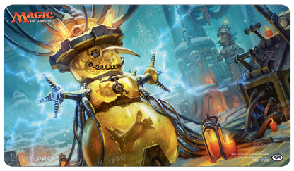 A festive and mechanical snowman playmat for Magic: The Gathering. Brand: Ultra PRO, Item: Happy Holidays Some Disassembly Required Gaming Playmat
