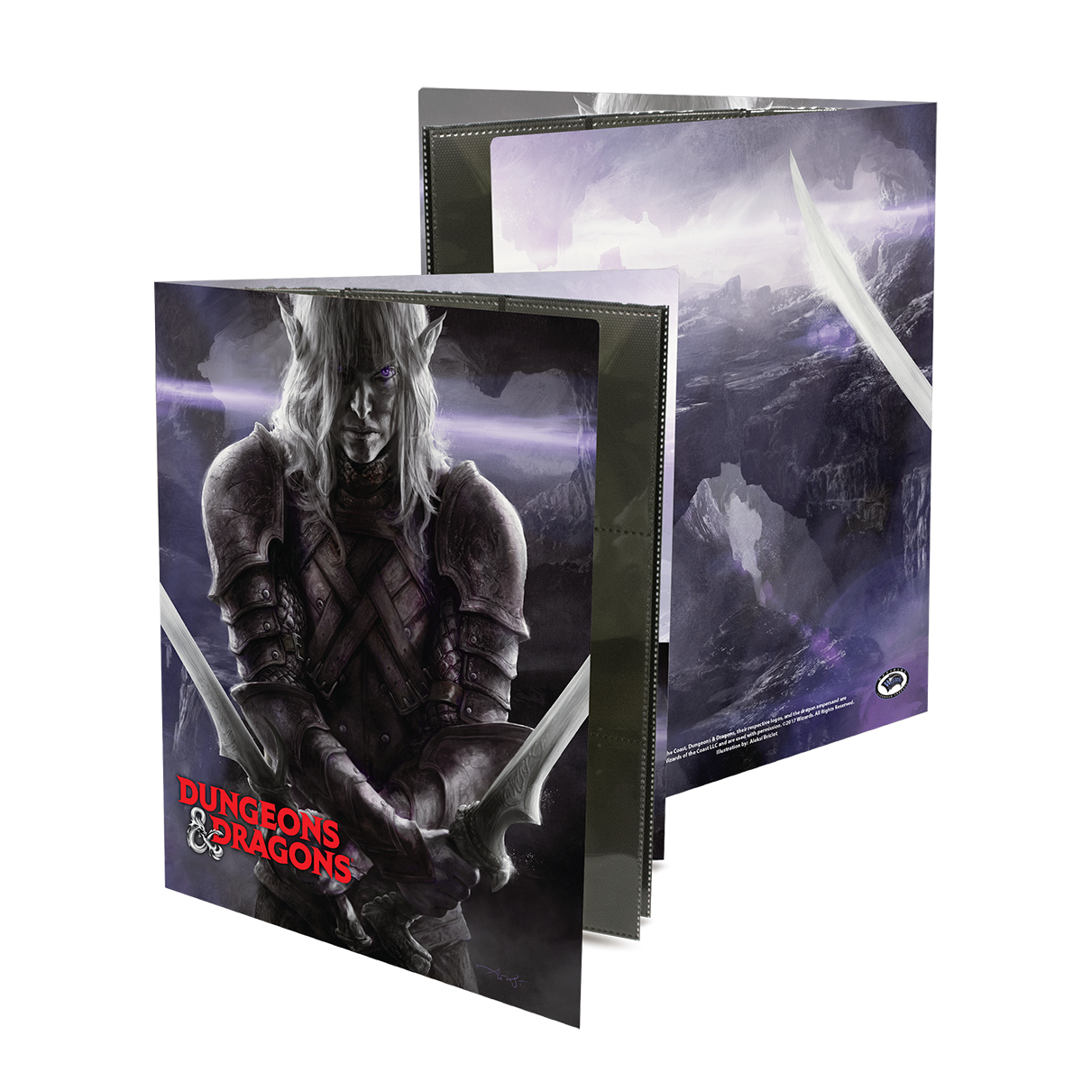 A Dungeons & Dragons Character Folio by Ultra PRO featuring artwork of Drizzt Do'Urden.
