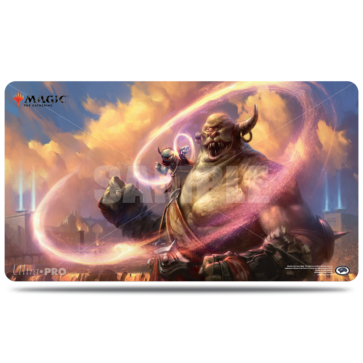 A Magic: The Gathering Okaun, Eye of Chaos gaming playmat by Ultra PRO.