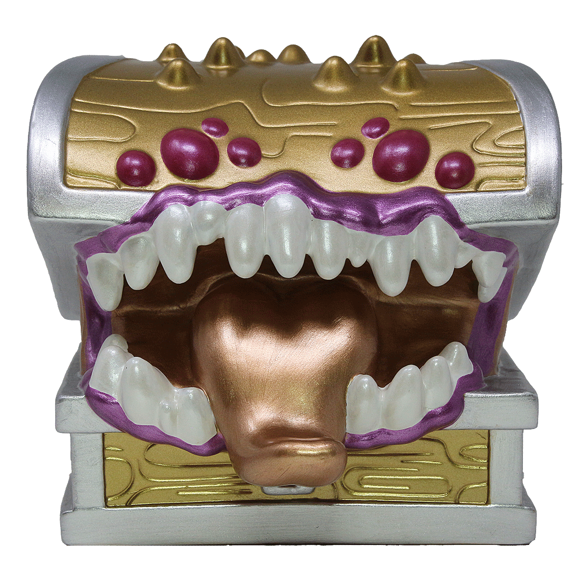 A gold and silver Dungeons & Dragons "Gold Mimic" figurine by Ultra PRO.