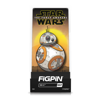 A collectible FiGPiN of BB-8 from Star Wars: The Force Awakens.