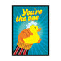 A yellow rubber ducky with bubbles on its head, held by an orange gloved hand. Text reads "You're the one". Brand: Legion Supplies, Item: Ducky Sleeve.