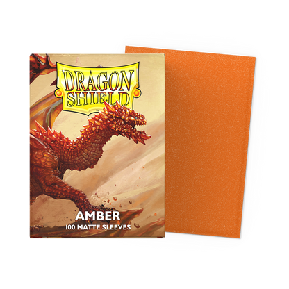 A matte orange Dragon Shield card sleeve pack featuring a red dragon illustration. Item: Amber - Matte Sleeves.