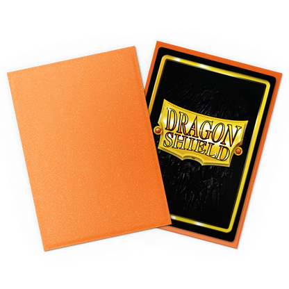 A textured orange Japanese size Dragon Shield card sleeve. Brand: Dragon Shield, Item: Amber - Matte Sleeves
