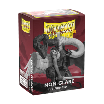 A Blood Red Non-Glare Matte Sleeves deck box. Brand: Dragon Shield, Item: Blood Red - Non-Glare - Matte Sleeves.