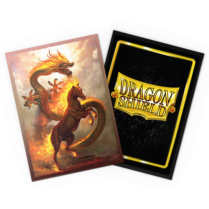 A matte dual art Dragon Shield card sleeve featuring a fire horse and dragon. Brand: Dragon Shield, Item: Fire Horse 2026 - Matte Dual Art Sleeves.