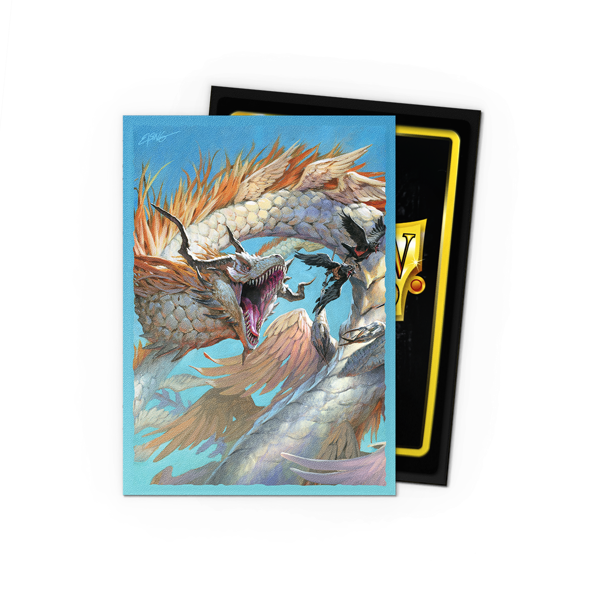 A blue matte dual art card sleeve featuring the Ejsingandr dragon artwork. Brand: Signature Series, Item: The Ejsingandr - Matte Dual Art Sleeves.