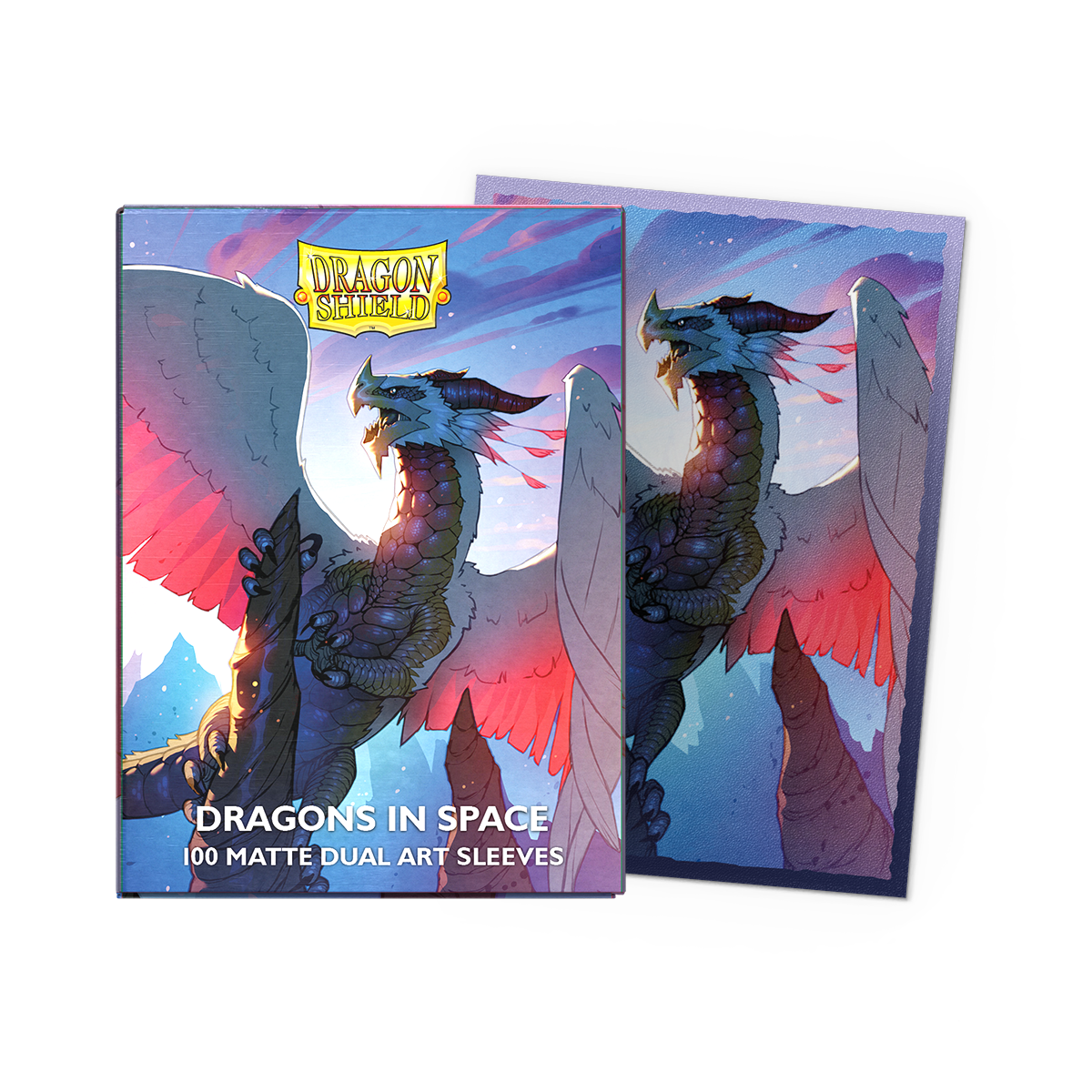 A matte dual art Dragon Shield card sleeve pack featuring a dragon in space.