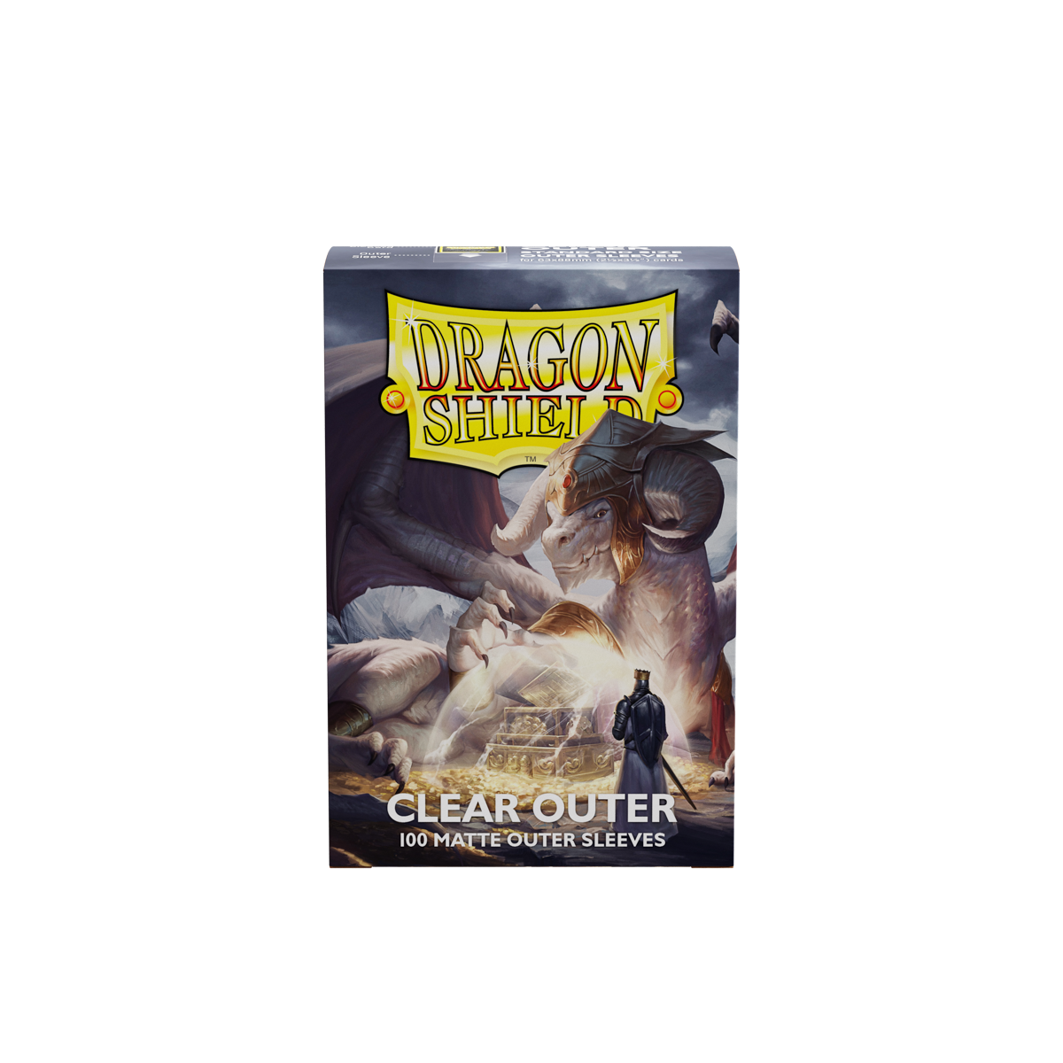 A clear matte outer sleeve box. Brand: Dragon Shield, Item: Clear - Matte Outer Sleeves