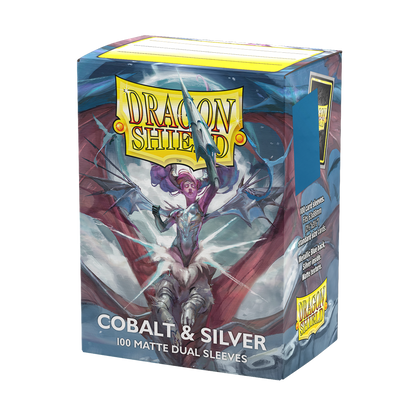 A Cobalt & Silver Matte Dual Sleeves Deck Box. Brand: Dragon Shield, Item: Cobalt & Silver - Matte Dual Sleeves.