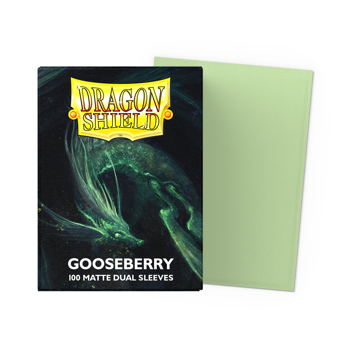 A green Dragon Shield Gooseberry Matte Dual Sleeves 100 count.