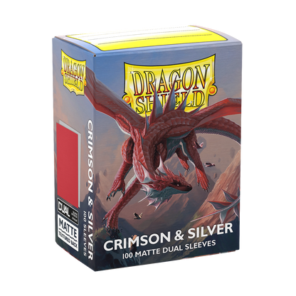 A Crimson & Silver Matte Dual Sleeves deck box. Brand: Dragon Shield, Item: Crimson & Silver - Matte Dual Sleeves.