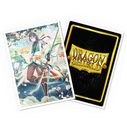 A matte art card sleeve featuring Jin: Fate Defiant artwork. Brand: Dragon Shield, Item: Grand Archive - Jin: Fate Defiant - Matte Art Sleeves.