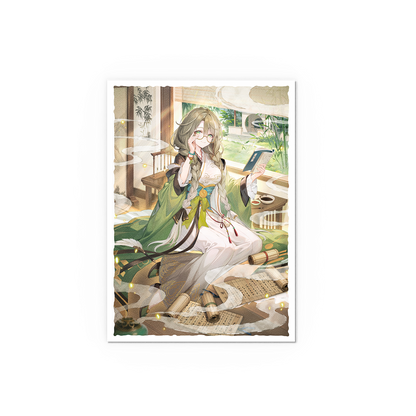 A green and white anime-style art sleeve featuring Kongming: Wayward Maven. Brand: Grand Archive, Item: Kongming: Wayward Maven - Matte Art Sleeves.