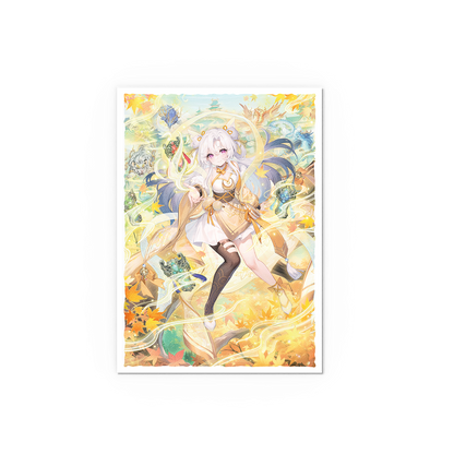 A white and gold anime-style art sleeve featuring Guo Jia from Grand Archive. Brand: Unknown, Item: Grand Archive - Guo Jia: Heaven s Favored - Matte Art Sleeves.
