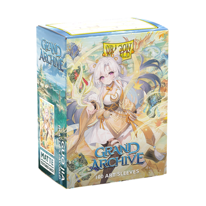 A matte art card sleeve box featuring Guo Jia: Heaven's Favored from Grand Archive. Brand: Dragon Shield, Item: 100 Art Sleeves.