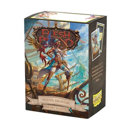 A colorful Flesh and Blood Puffin, Hightail art sleeves deck box. Brand: Dragon Shield, Item: Puffin, Hightail - Matte Art Sleeves.