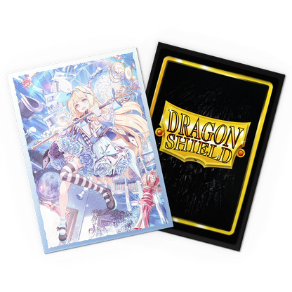 A blue and white anime-style card sleeves featuring Alice Orleane. Brand: Dragon Shield, Item: Grand Archive - Alice Orleane - Matte Dual Art Sleeves.