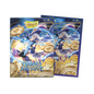 A blue and gold Dragon Shield Grand Archive - Chronowarp - Matte Dual Art Sleeves featuring a witch character and clockwork designs.