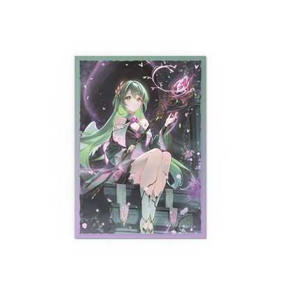 A green and purple anime-style card sleeve featuring Ariel, Archangel of Natura. Brand: Grand Archive, Item: Ariel, Archangel of Natura - Matte Dual Art Sleeves.