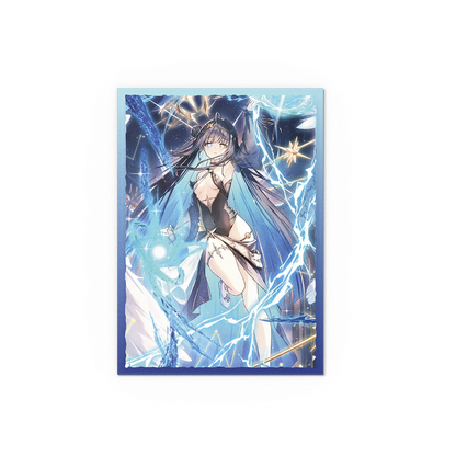 A blue and white anime-style card sleeve featuring Raziel, Archangel of Libra. Brand: Grand Archive, Item: Raziel, Archangel of Libra - Matte Dual Art Sleeves.