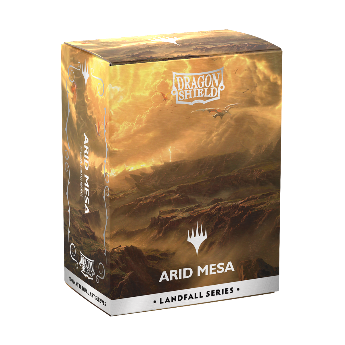 A matte dual art deck box featuring the Arid Mesa artwork. Brand: Dragon Shield, Item: Landfall Series - Arid Mesa - Matte Dual Art Sleeves.
