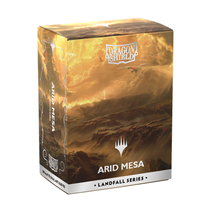 A matte dual art deck box featuring the Arid Mesa artwork. Brand: Dragon Shield, Item: Landfall Series - Arid Mesa - Matte Dual Art Sleeves.