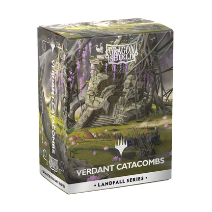 A matte dual art deck box featuring the Verdant Catacombs artwork from the Landfall Series. Brand: Dragon Shield, Item: Verdant Catacombs Matte Dual Art Sleeves