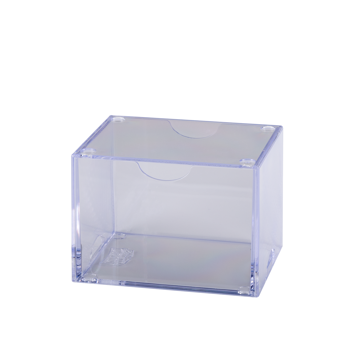 A clear plastic cube deck box. Brand: Dragon Shield (Dev), Item: Strongbox - Clear