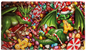 A green dragon surrounded by Christmas candy and gingerbread cookies. Brand: Dragon Shield (Dev), Item: Christmas 2024 - TCG Playmat