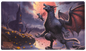 A Halloween-themed TCG Playmat featuring a large dragon and a smaller dragon flying in front of a blood moon, with a spooky church and jack-o'-lanterns on a hill. Brand: Dragon Shield, Item: Halloween 2023 - TCG Playmat.