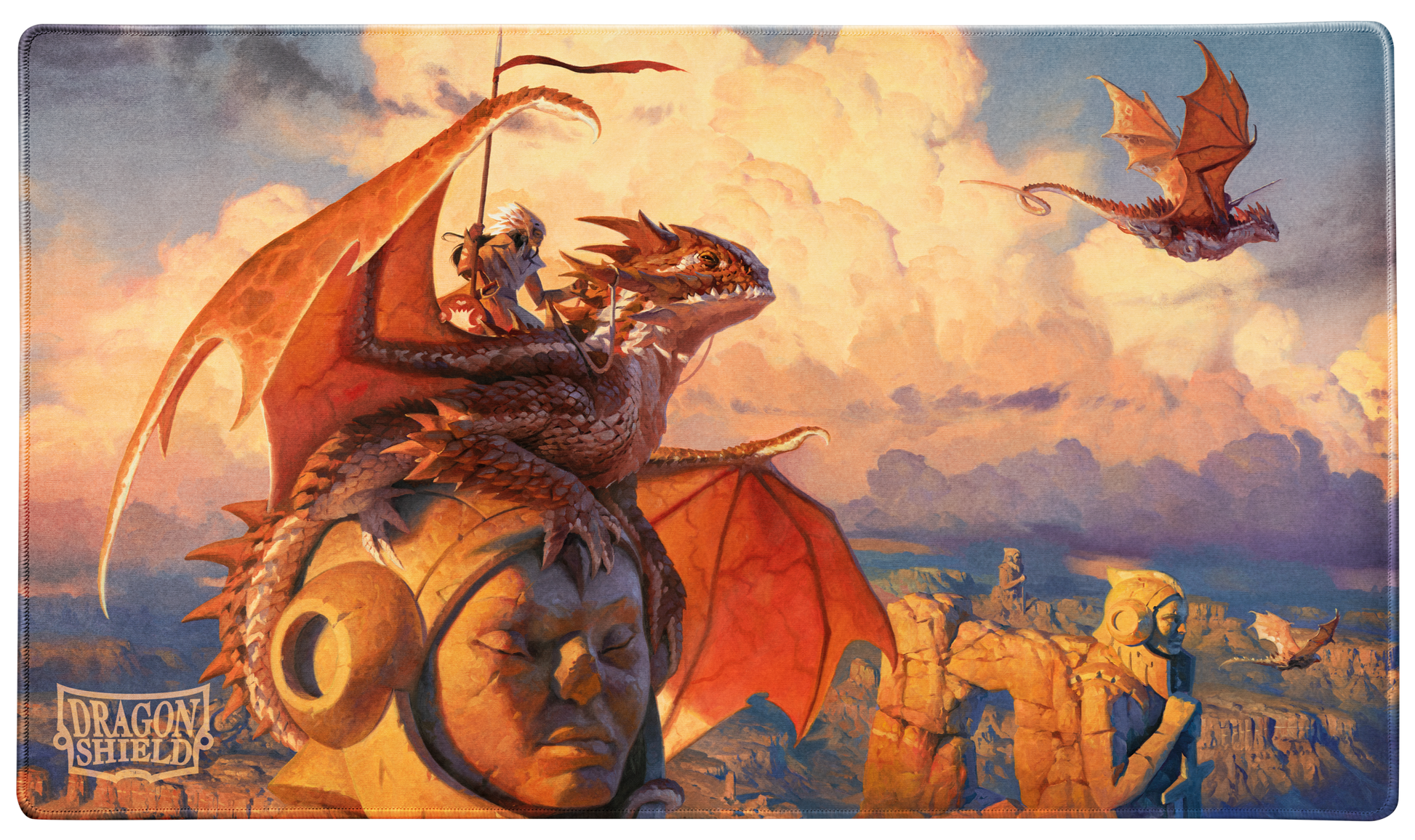 A fantasy art TCG Playmat featuring dragons and riders, with the Dragon Shield logo. Brand: Dragon Shield, Item: Signature Series The Adameer - TCG Playmat.