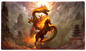 A fiery dragon coiled around a horse with glowing red eyes, set against a misty, mountainous backdrop with pagodas. Brand: Dragon Shield (Dev), Item: Fire Horse 2026 - TCG Playmat.