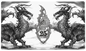 A black and white Dragon Shield 25th Anniversary TCG Playmat featuring two dragons and a central shield emblem.