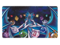 A blue and white dragon surrounded by planets in space, Dragon Shield TCG Playmat.