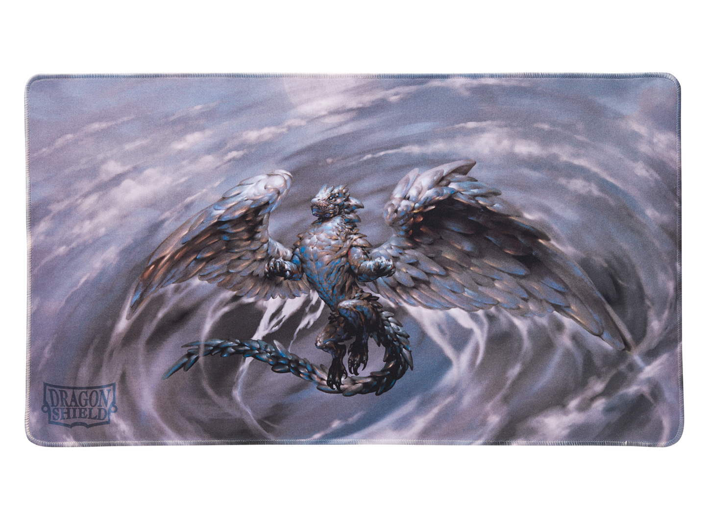 A gray and blue winged dragon TCG playmat. Brand: Dragon Shield, Item: Eden - TCG Playmat.
